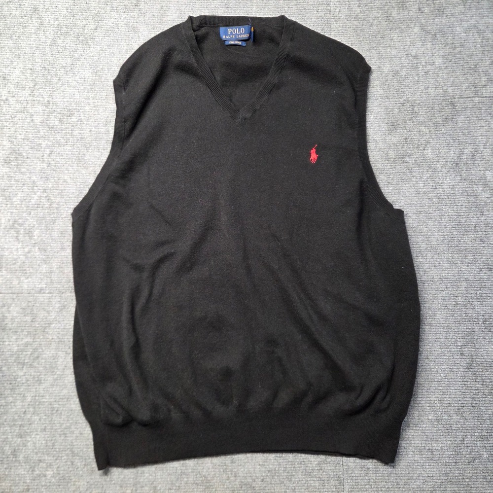Polo Ralph Lauren Mens XXL Black Pima Cotton V-Neck Sweater Vest Red Pony Logo